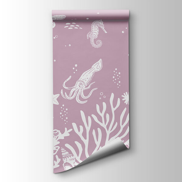A white outline of sea animals