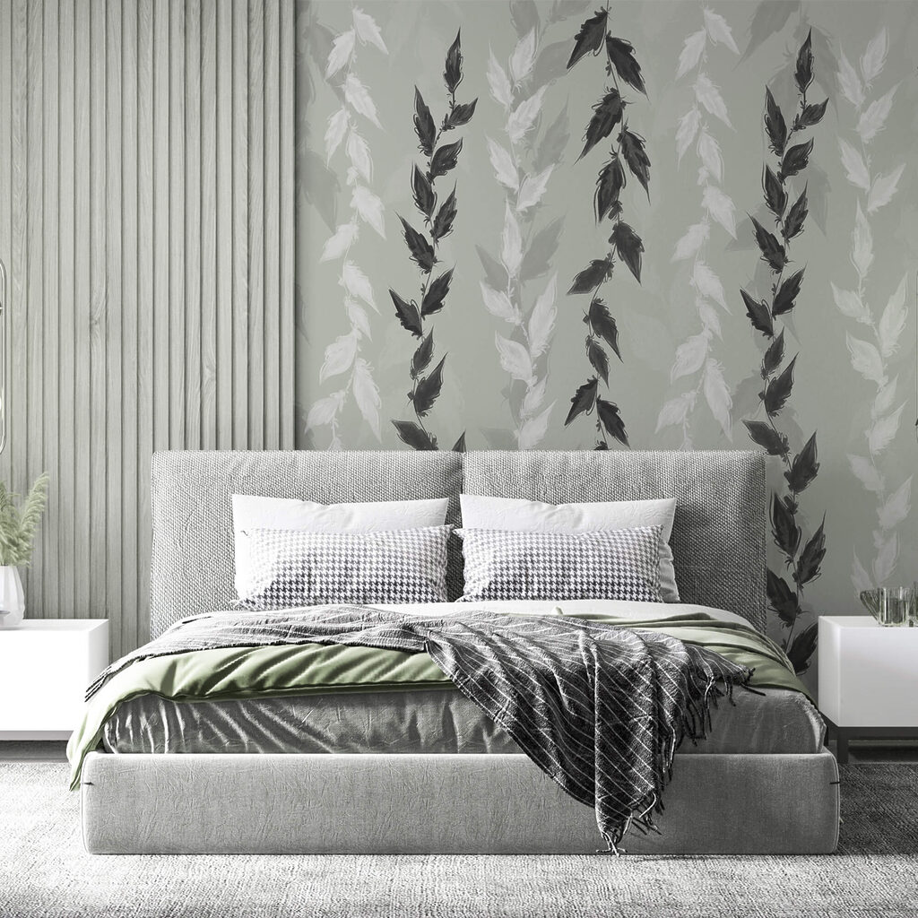 Feuilles noires et blanches sur fond gris Feuilles noires et blanches sur fond gris