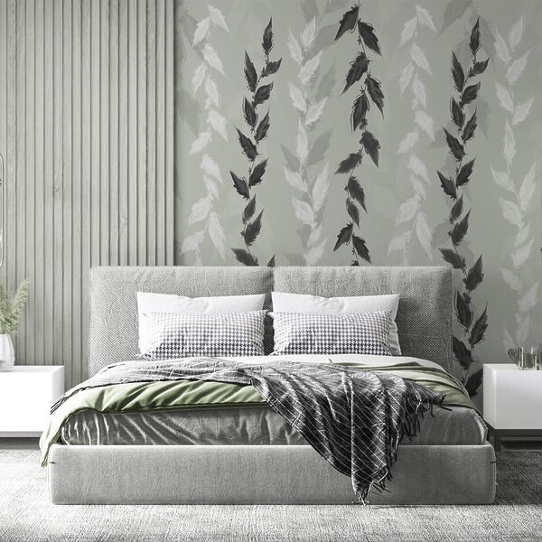 Feuilles noires et blanches sur fond gris Feuilles noires et blanches sur fond gris