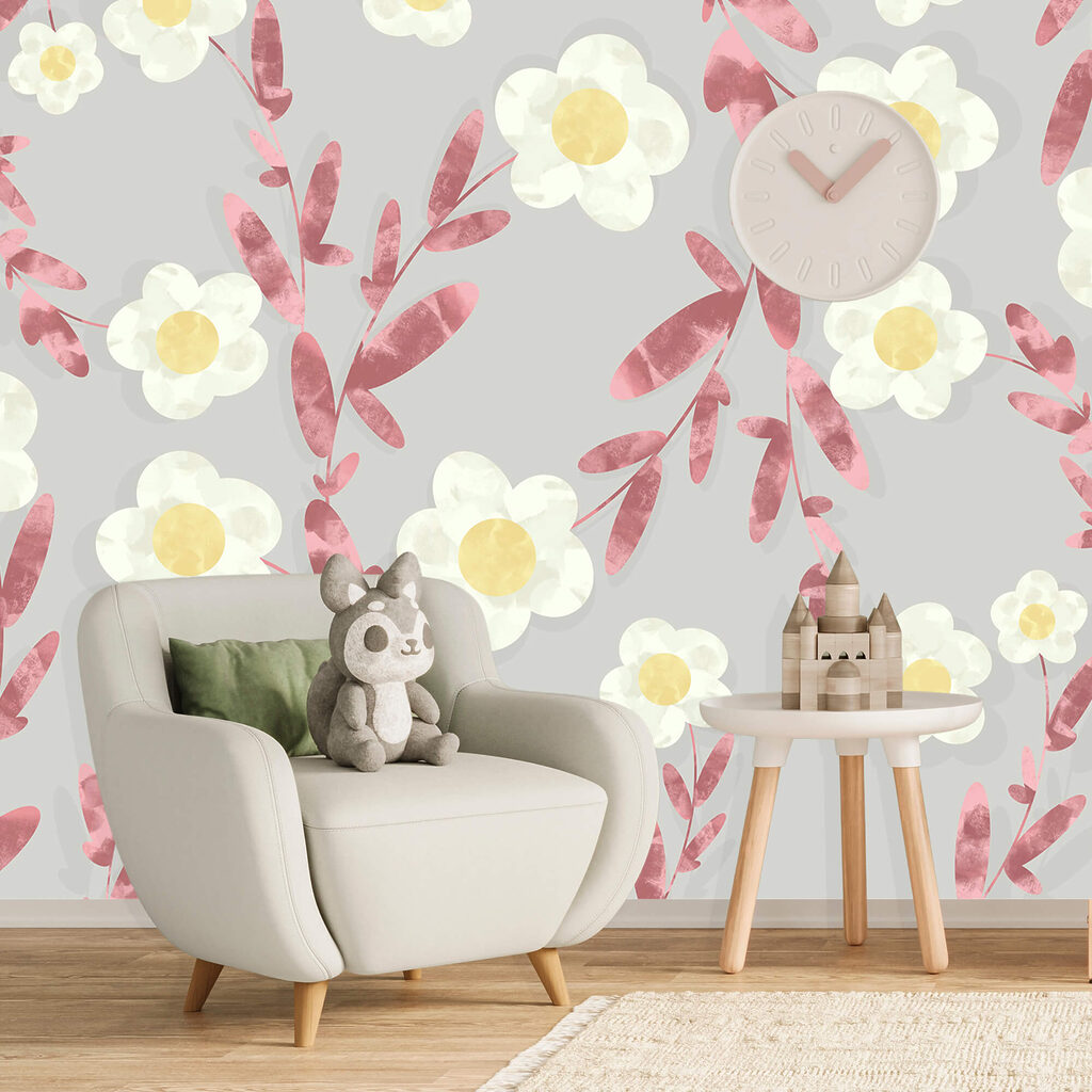 Motif de fleurs blanches et jaunes