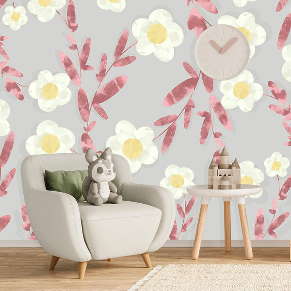 Motif de fleurs blanches et jaunes