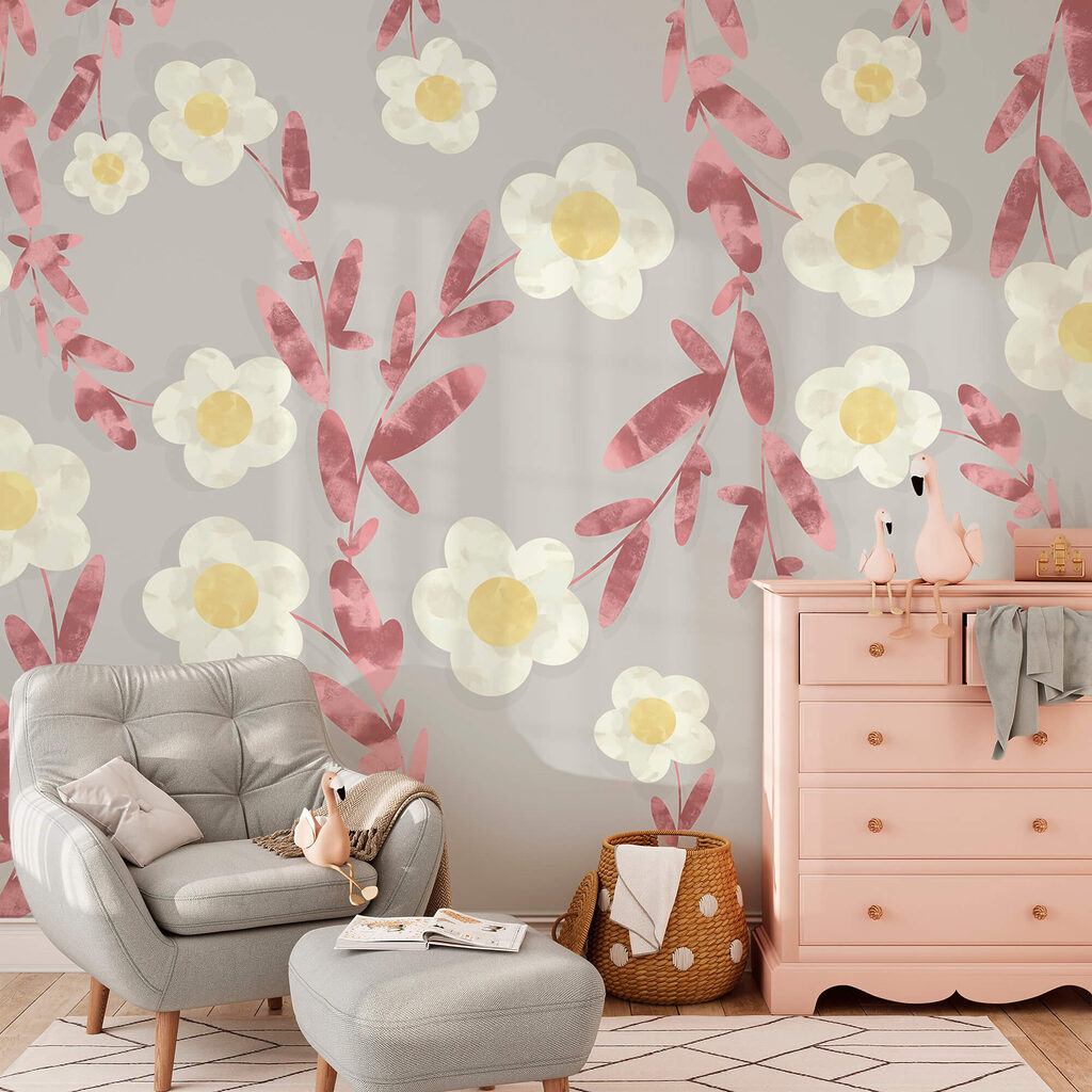 Motif de fleurs blanches et jaunes