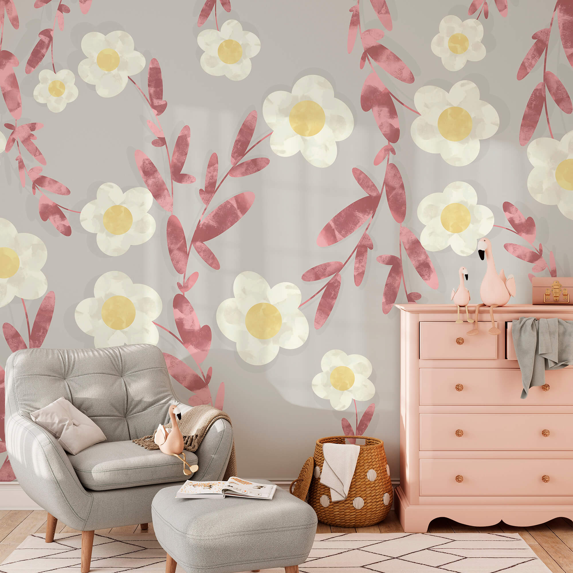 Motif de fleurs blanches et jaunes