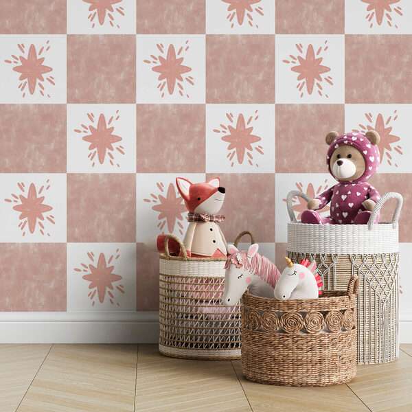 Motif de carrés roses et blancs