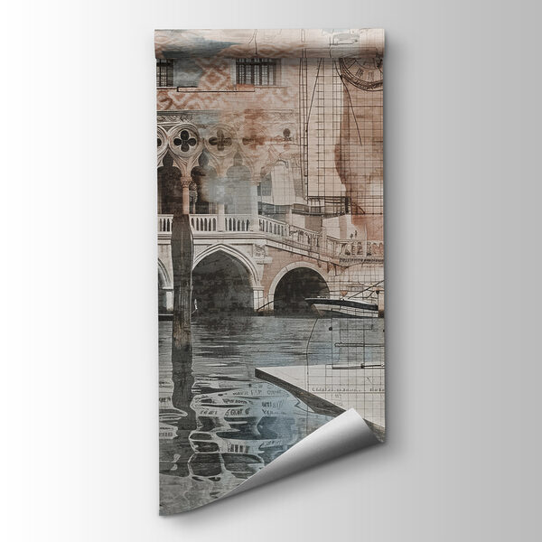 A collage of a building and a bridge A collage of a building and a bridge