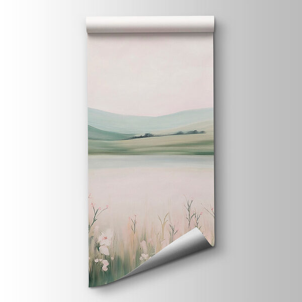 Painting of a lake with flowers