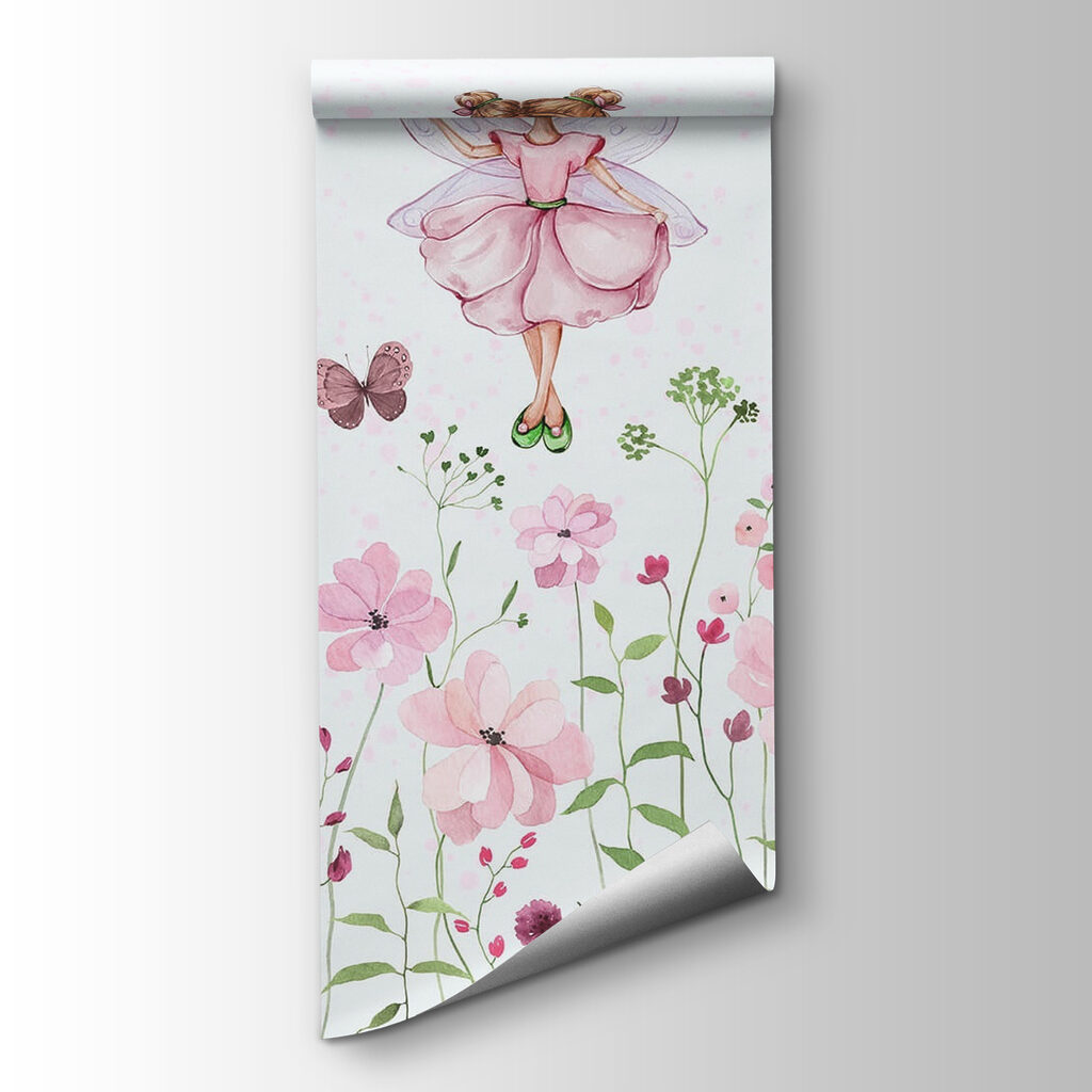 Watercolor of a fairy in a pink dress surrounded by flowers Watercolor of a fairy in a pink dress surrounded by flowers