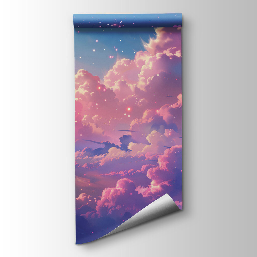 Colorful sky with clouds and hearts