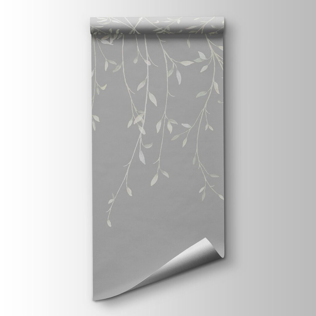 White and gray background with leaves