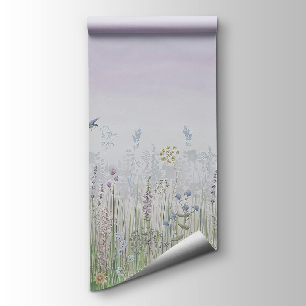 Field of flowers and birds