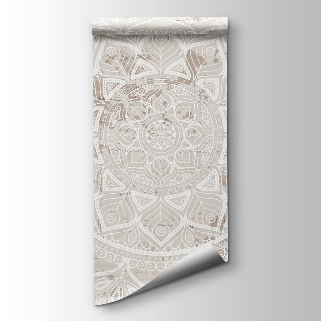 White mandala on a brown surface White mandala on a brown surface