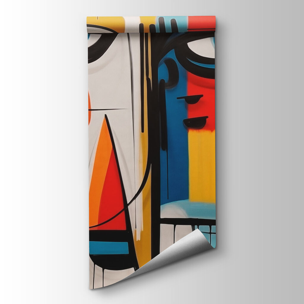 Colorful art piece with different faces Colorful art piece with different faces