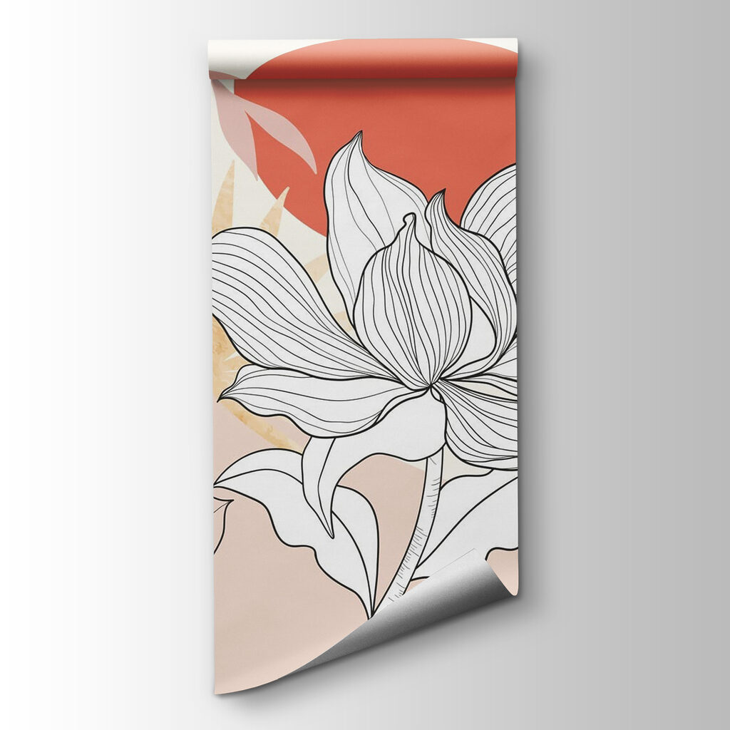 Flower and leaves with red sun