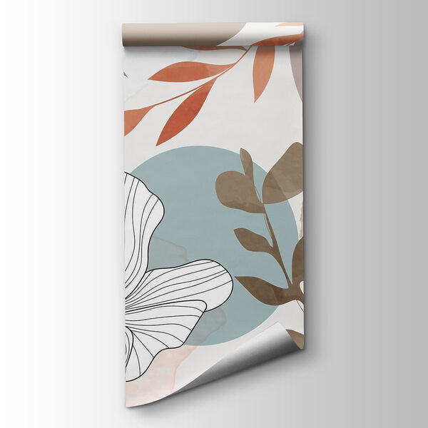 White flowers with brown leaves and blue circles White flowers with brown leaves and blue circles