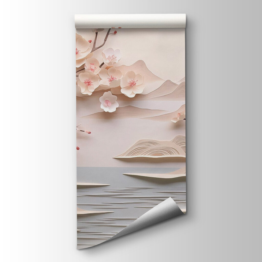 Paper cut out of a tree with flowers and water Paper cut out of a tree with flowers and water