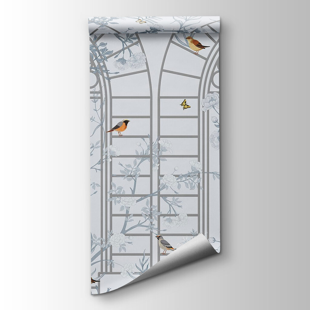 Wallpaper with a ladder and birds