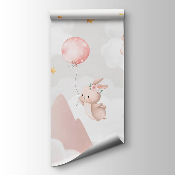 Group of bunnies holding balloons in the sky Group of bunnies holding balloons in the sky