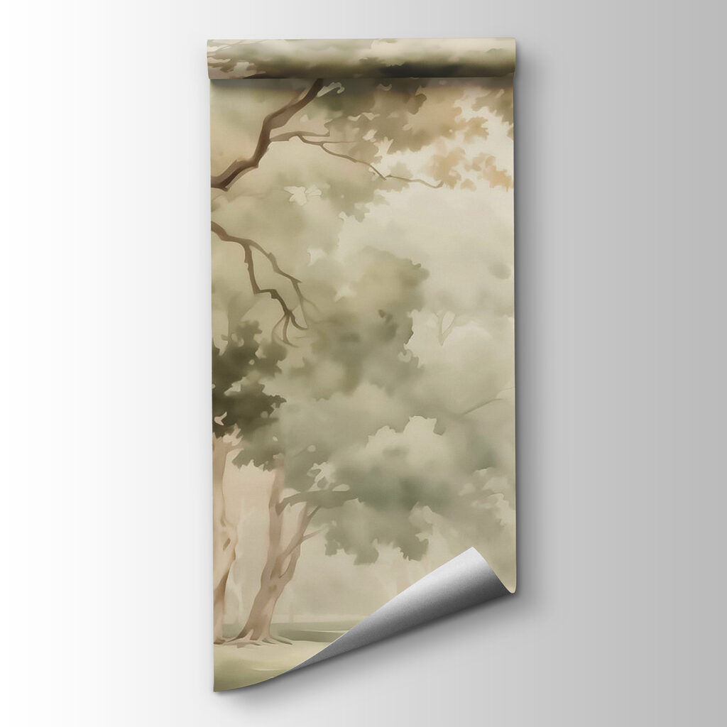 Watercolor painting of trees and a river Watercolor painting of trees and a river