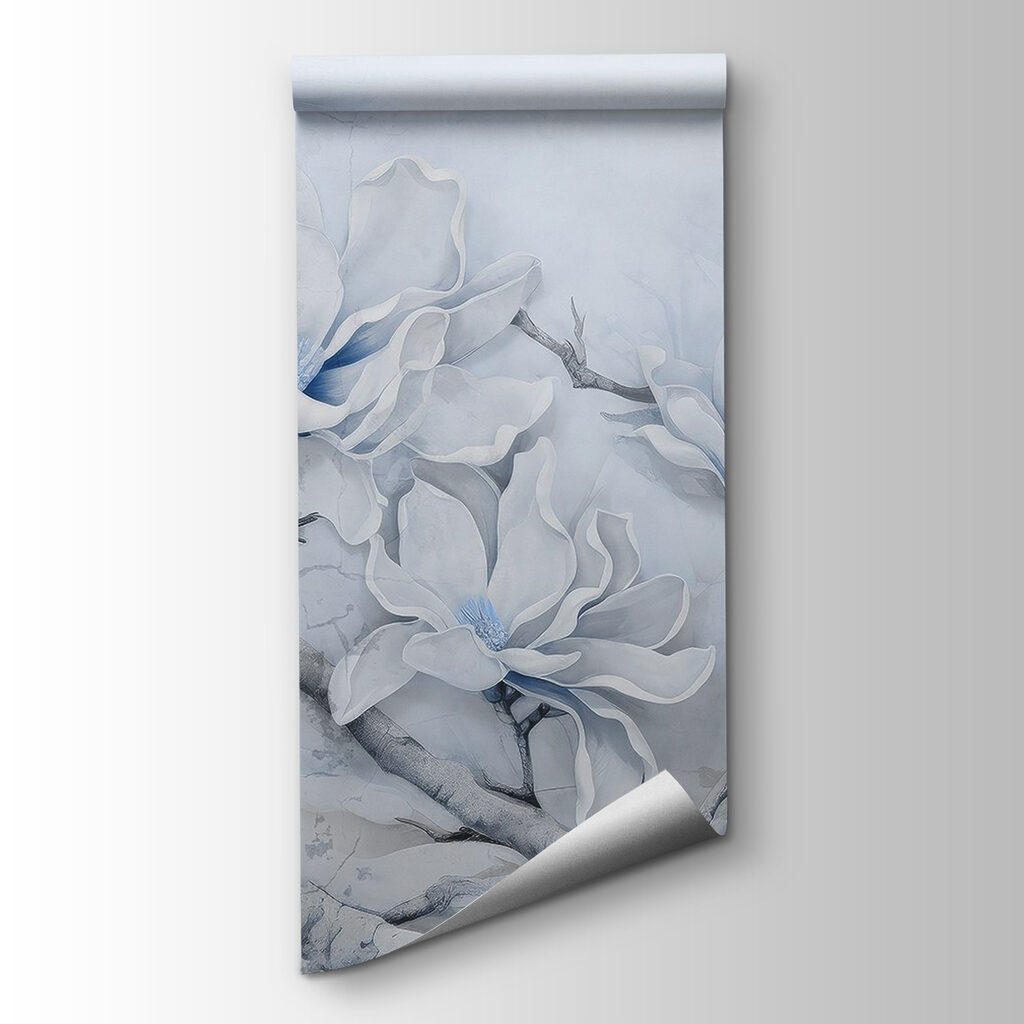 Painting of white flowers on a branch