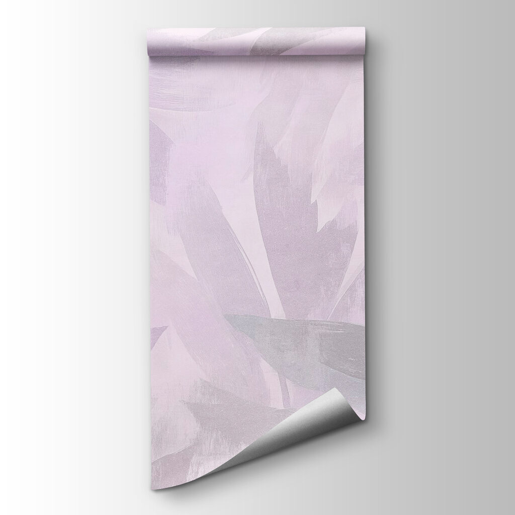 White and purple background with leaves