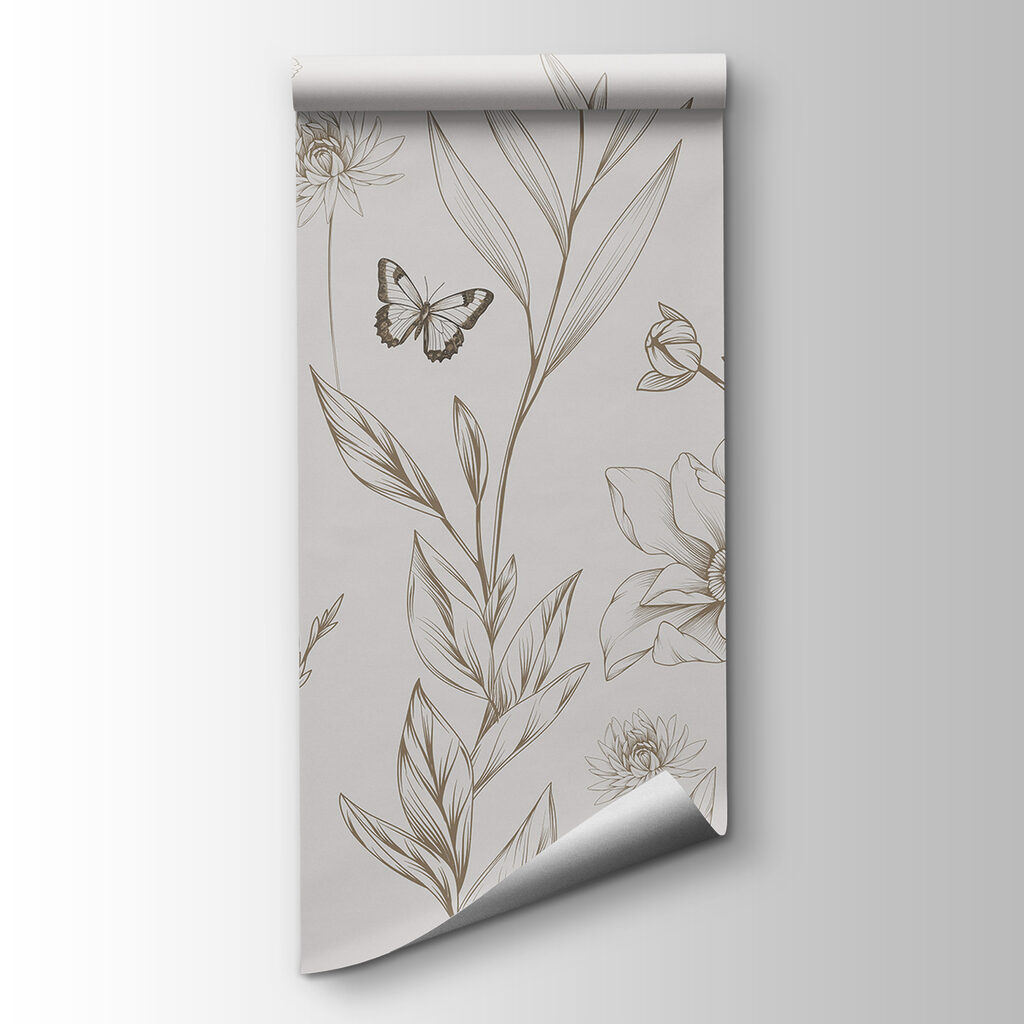 Wallpaper with flowers and butterflies
