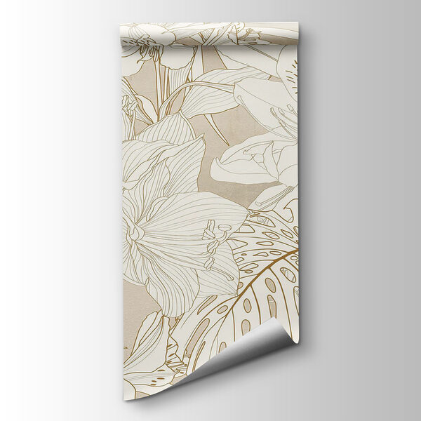 Wallpaper with flowers and leaves