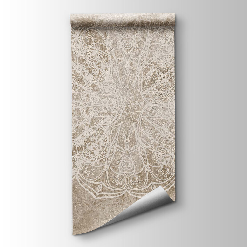 White ornate design on a brown surface White ornate design on a brown surface