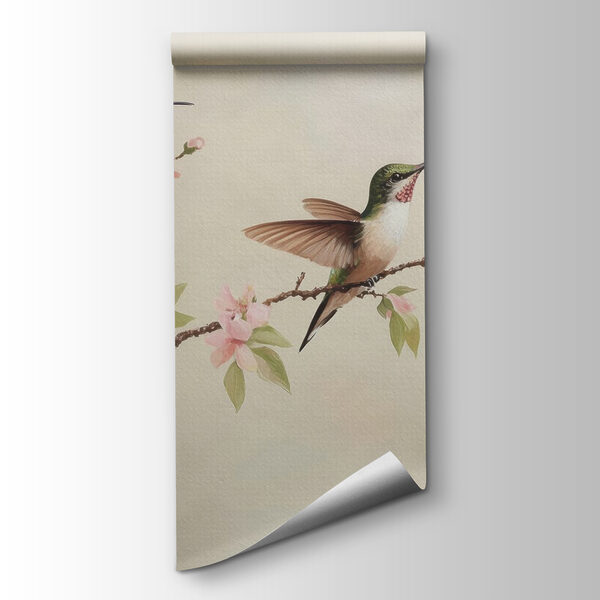 Painting of hummingbirds on a branch with flowers Painting of hummingbirds on a branch with flowers