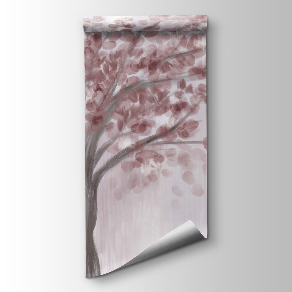 Painting of a tree with pink leaves