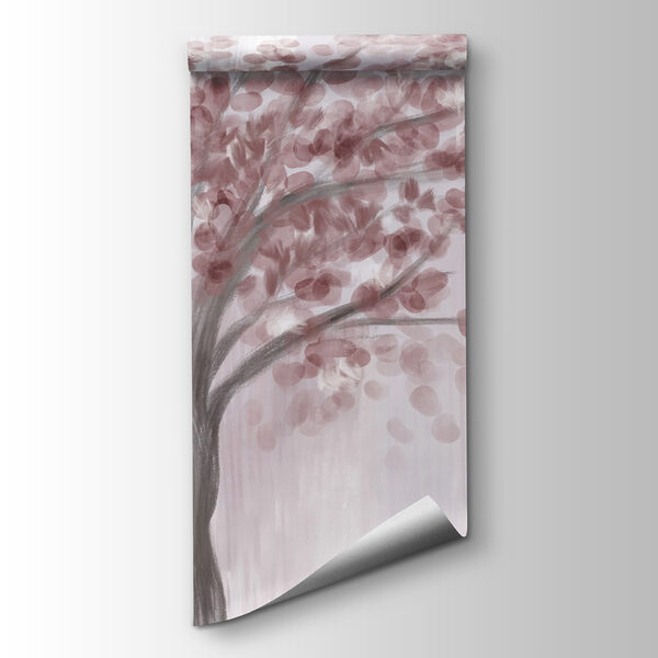 Painting of a tree with pink leaves