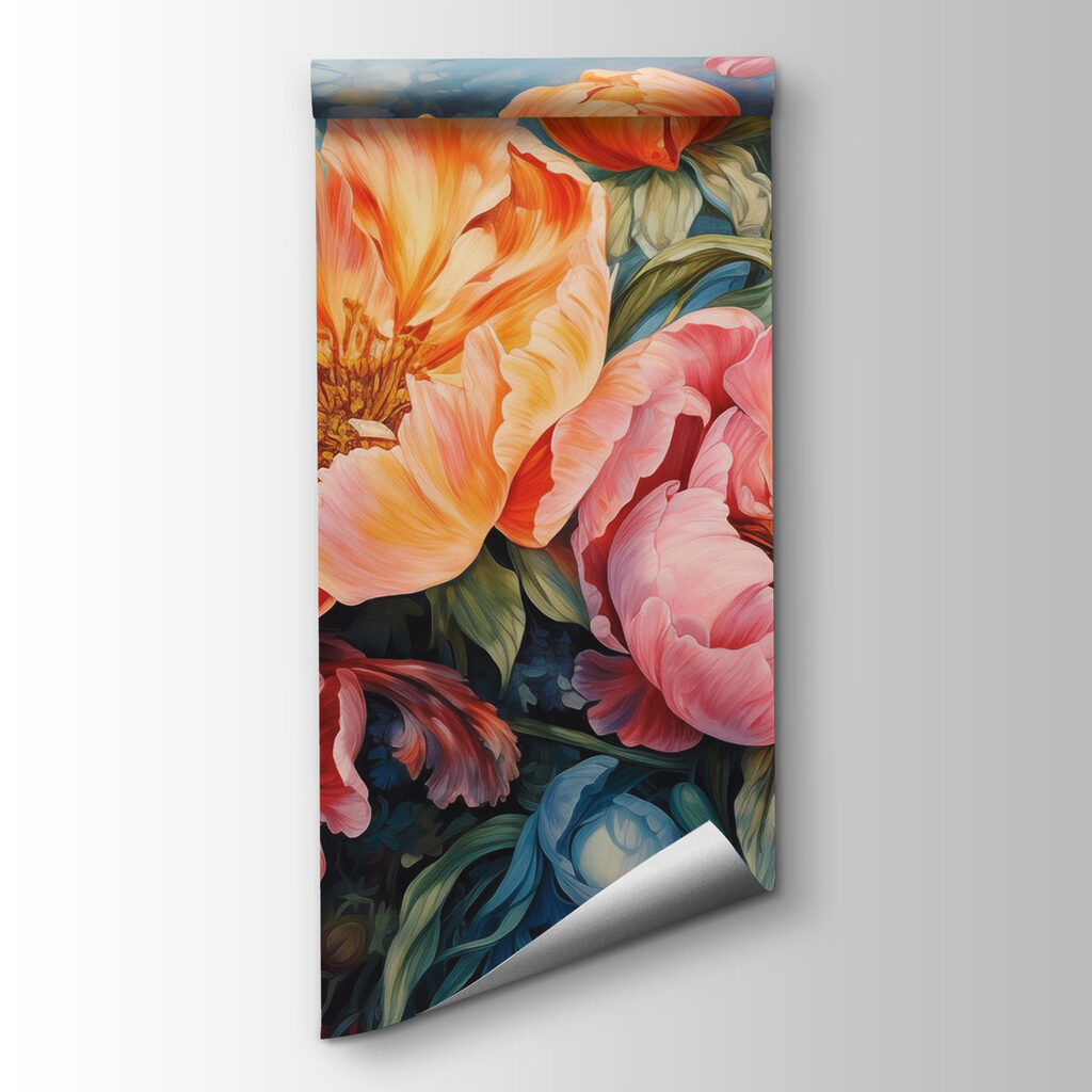 Painting of flowers on a blue background Painting of flowers on a blue background