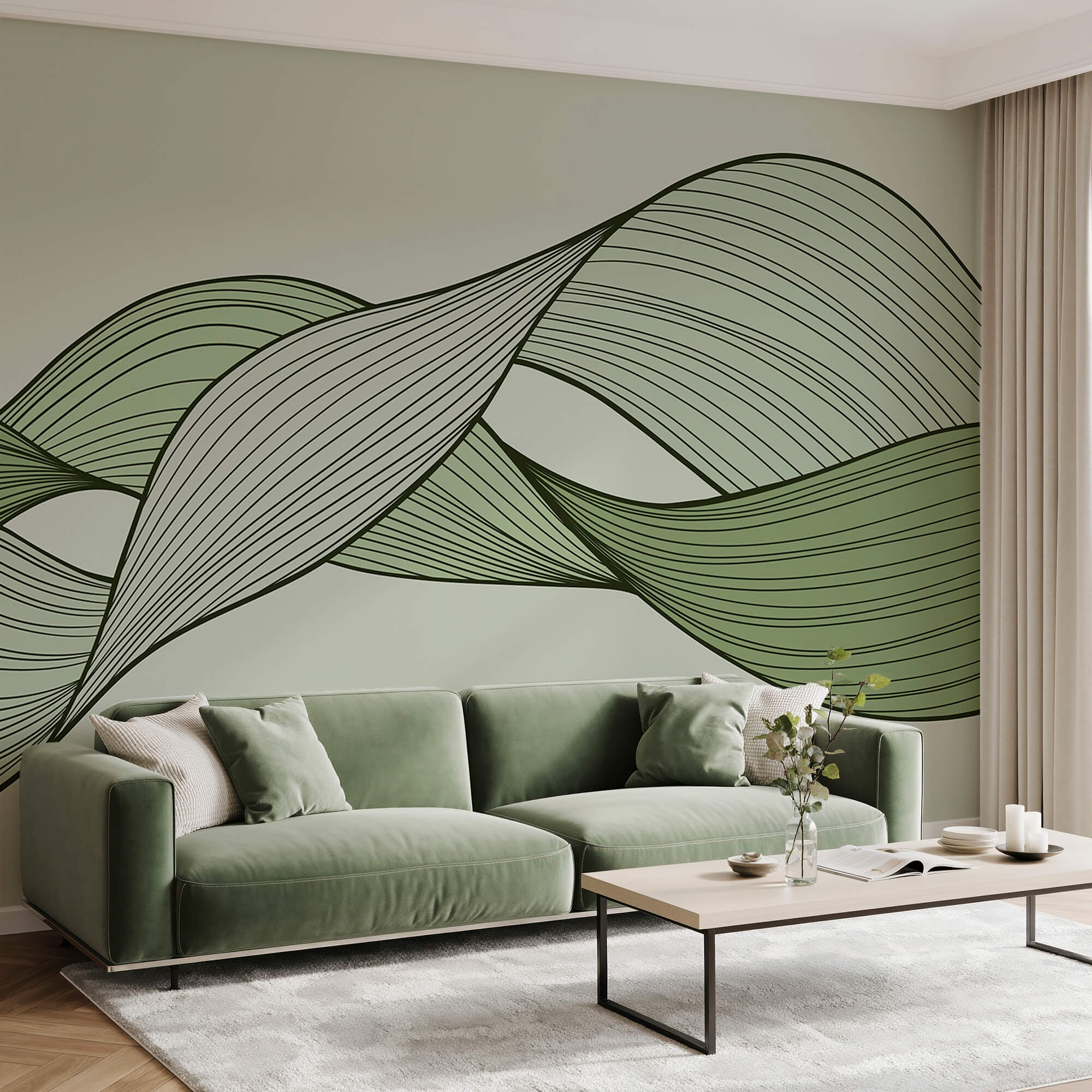 Lignes ondulées vertes et noires