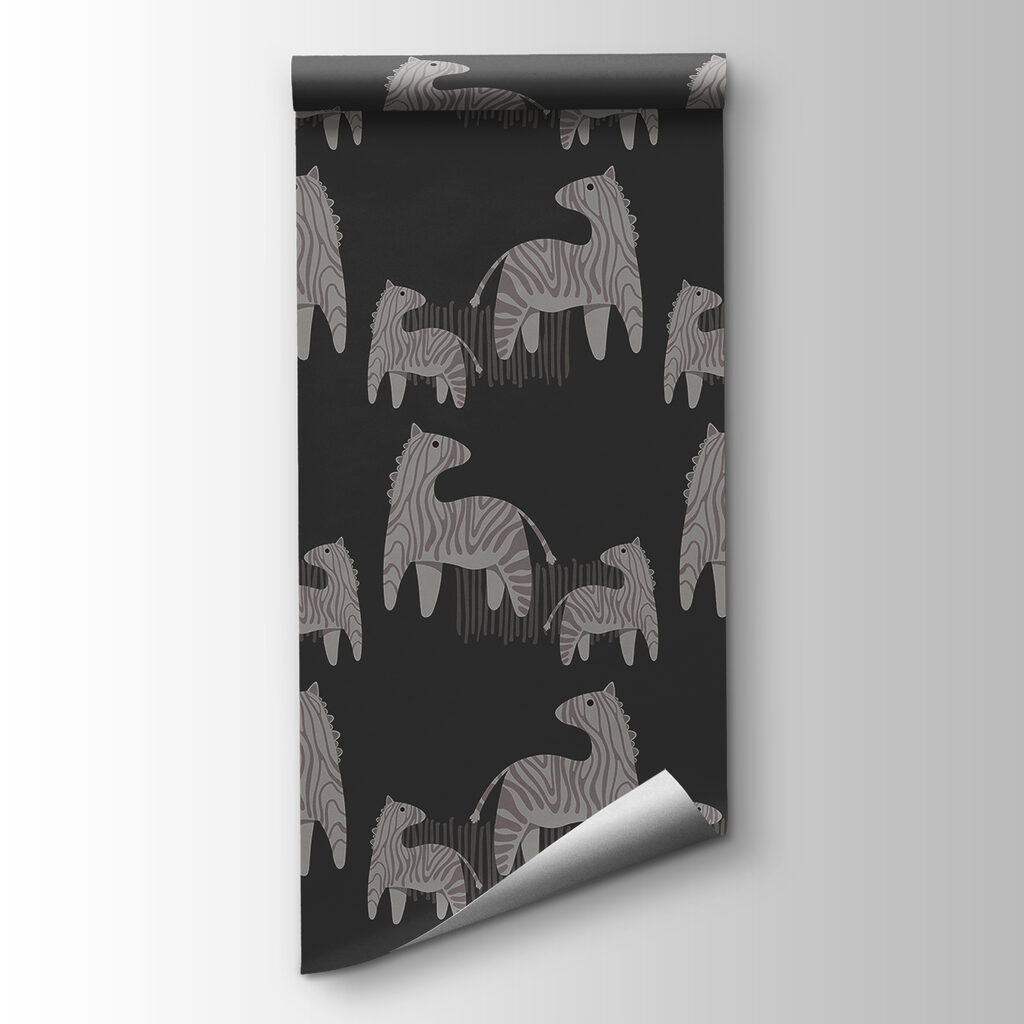 Pattern of horses on a black background