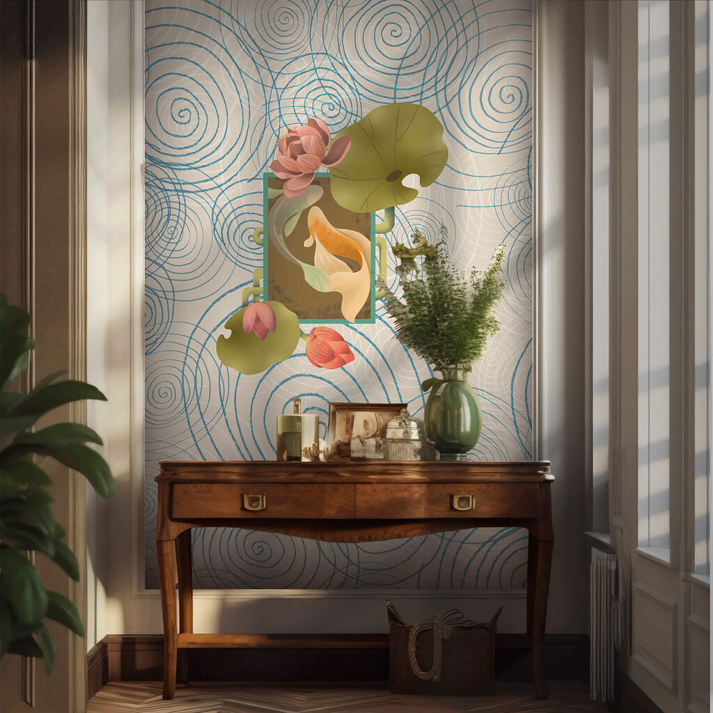 Motif de spirales et de fleurs