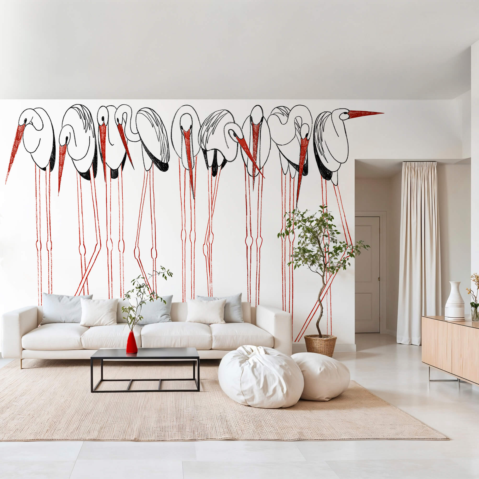 Groupe d'oiseaux aux longues pattes