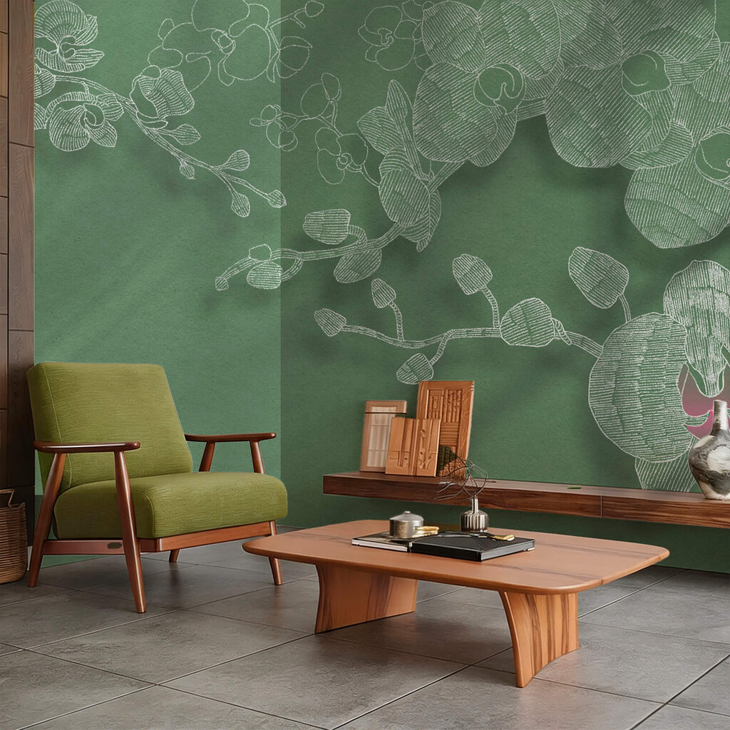 Orchidées délicates sur fond vert