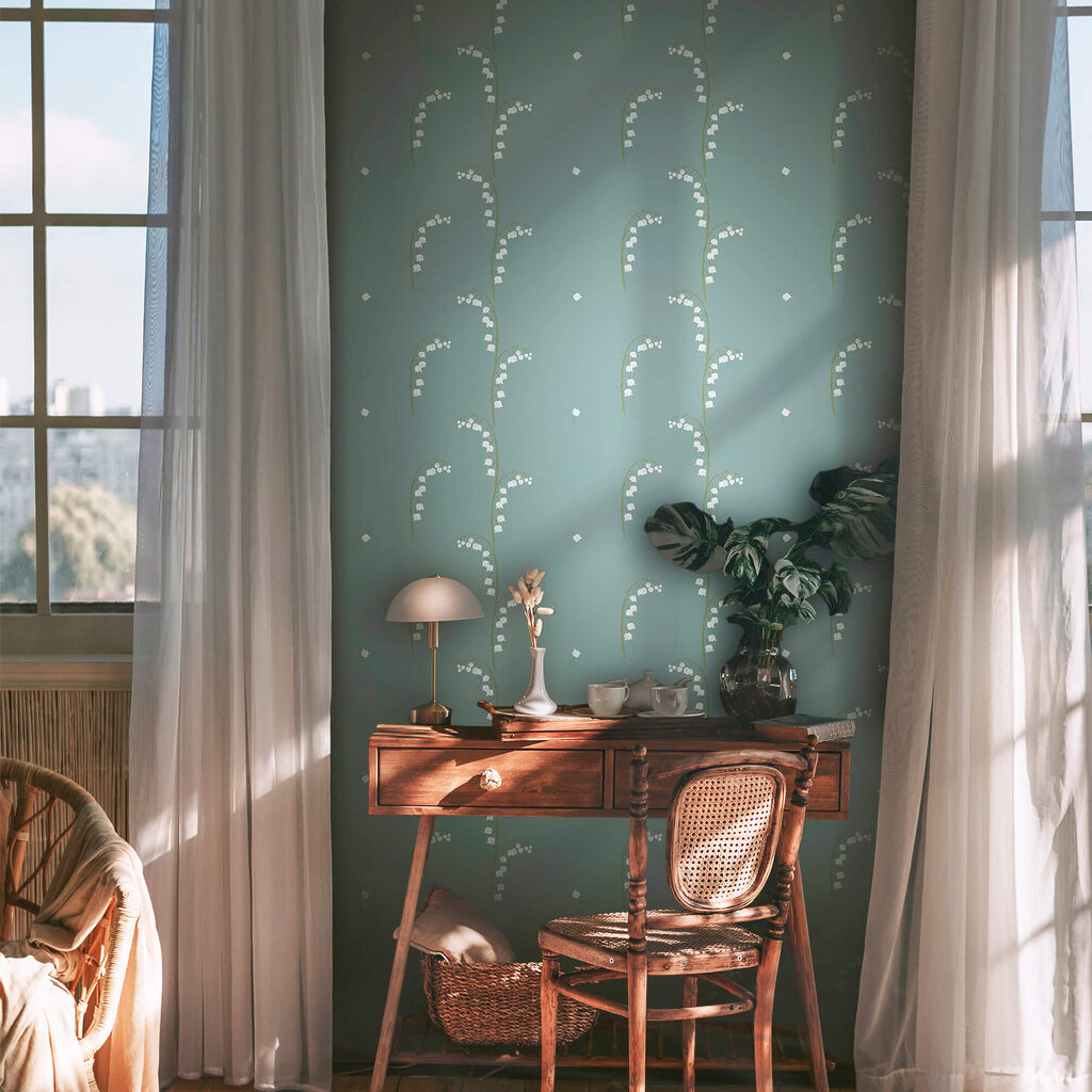 Motif de fleurs blanches sur fond bleu