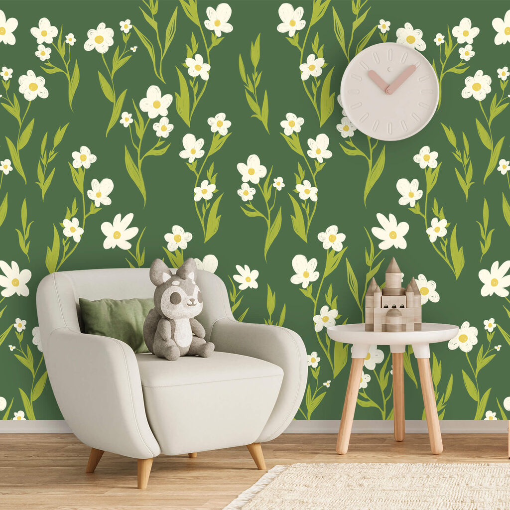 Motif de fleurs blanches et de feuilles vertes