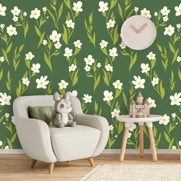 Motif de fleurs blanches et de feuilles vertes