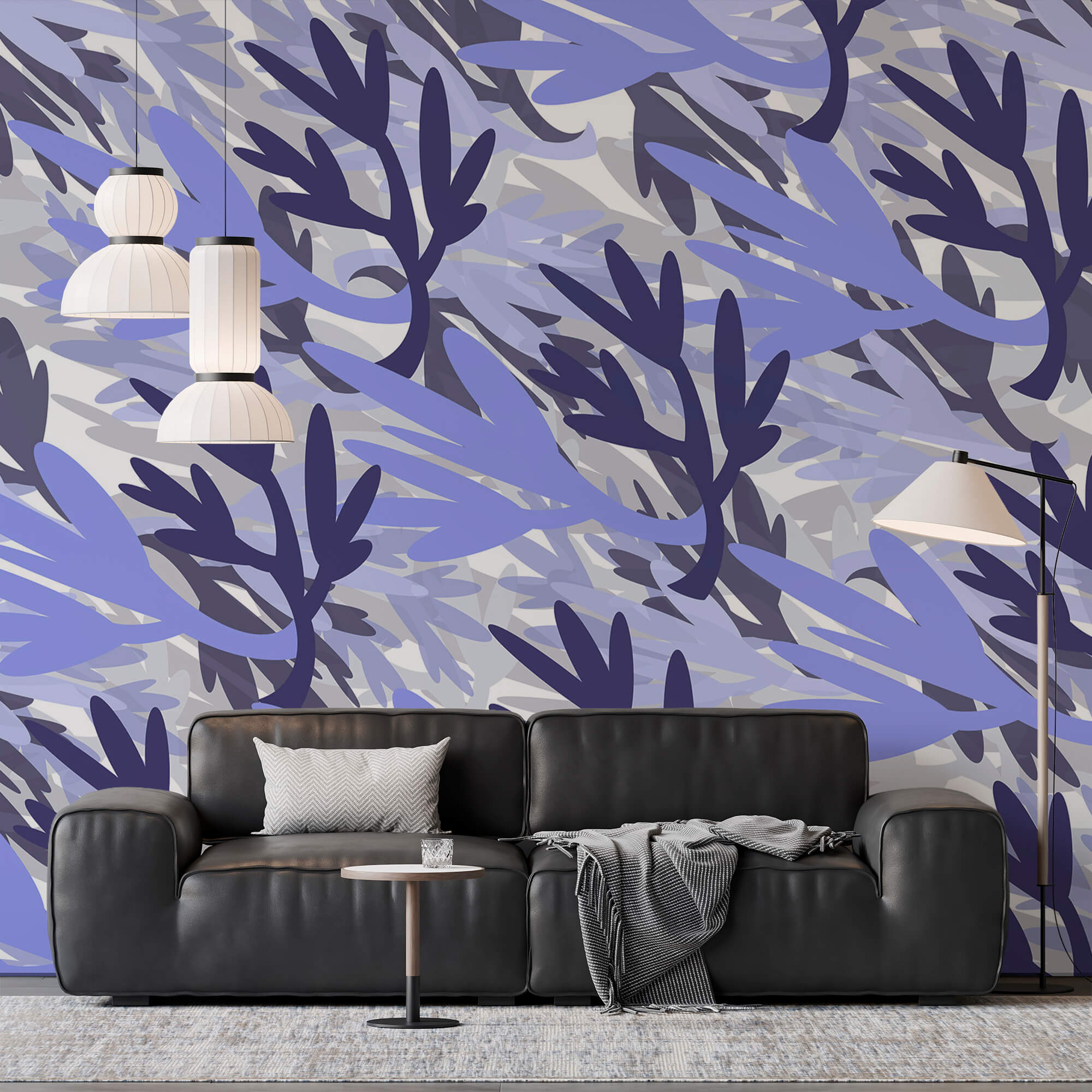 Motif de feuilles bleues et violettes