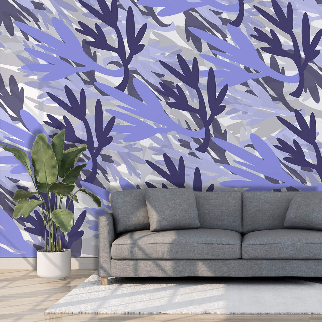 Motif de feuilles bleues et violettes
