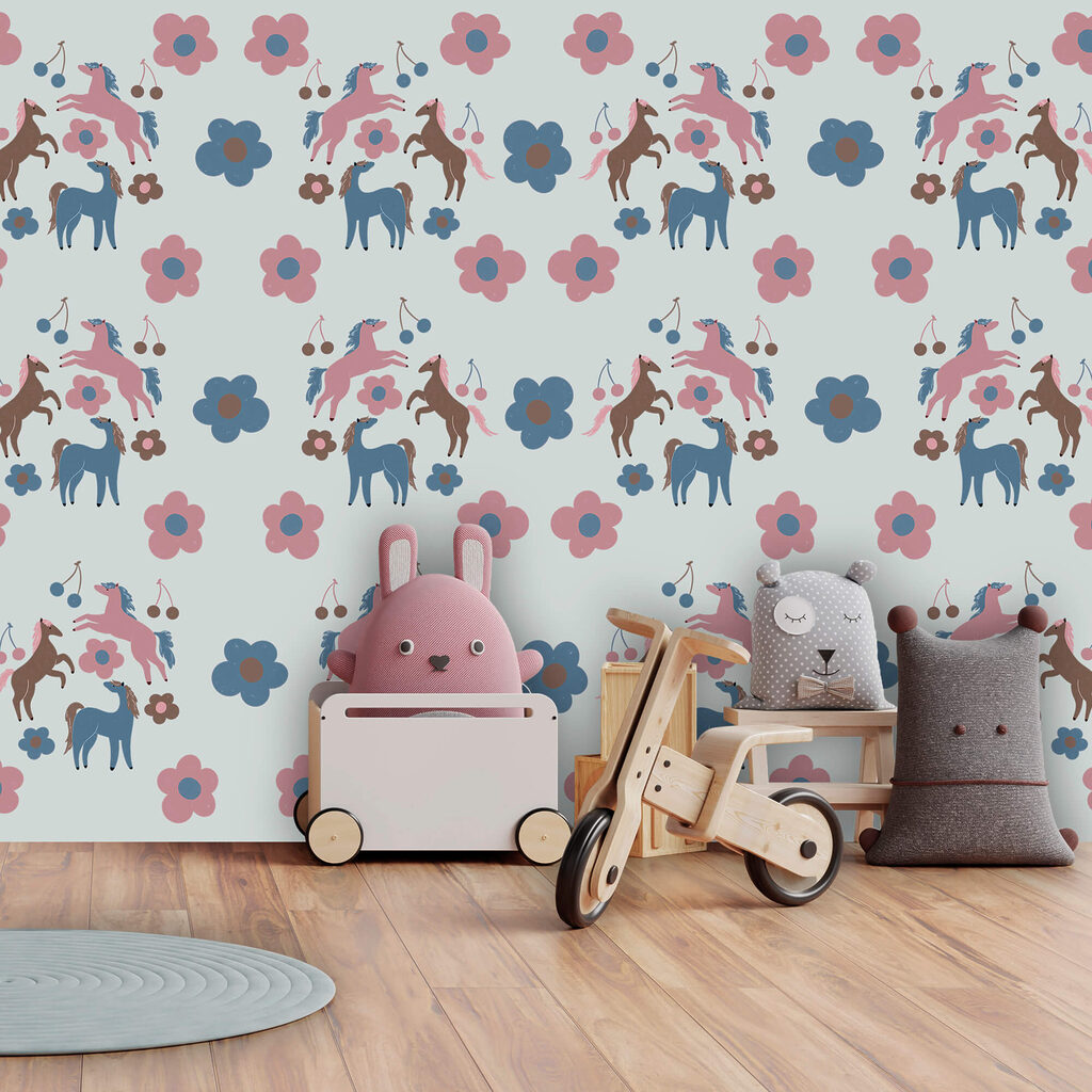 Motif de chevaux et de fleurs