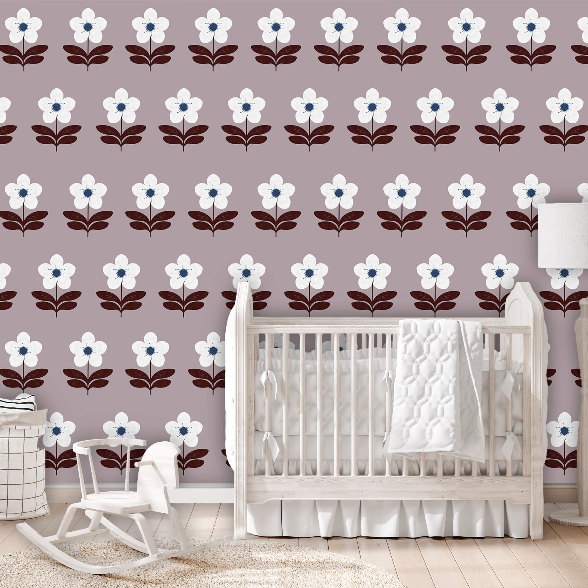 Motif de fleurs blanches et de feuilles brunes