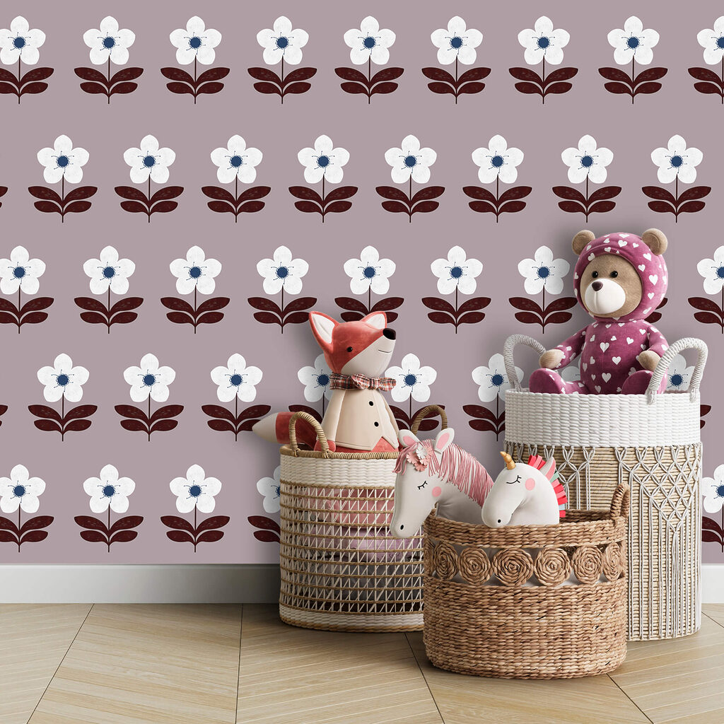 Motif de fleurs blanches et de feuilles brunes