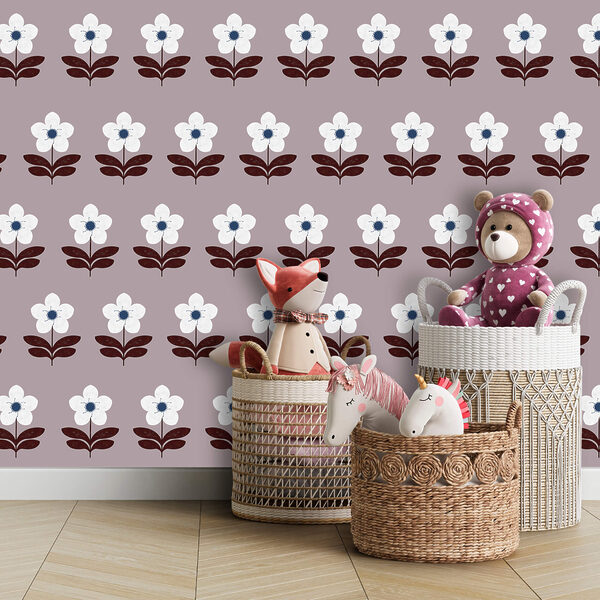 Motif de fleurs blanches et de feuilles brunes