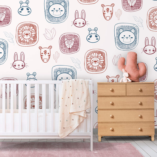 Papier peint Papier peint Motif d'animaux sur fond blanc (UGS : t00483)