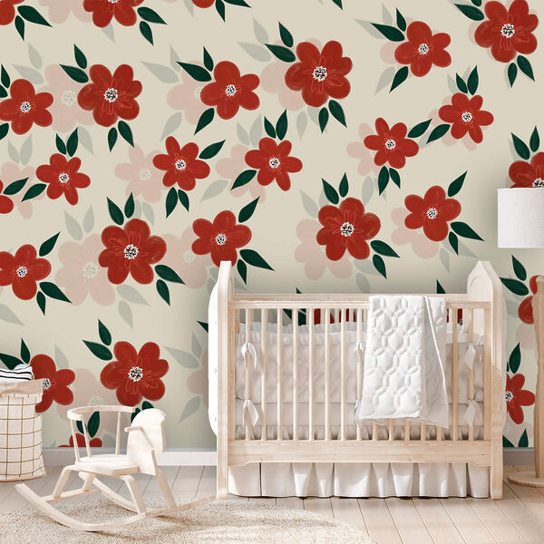 Motif de fleurs rouges et de feuilles vertes