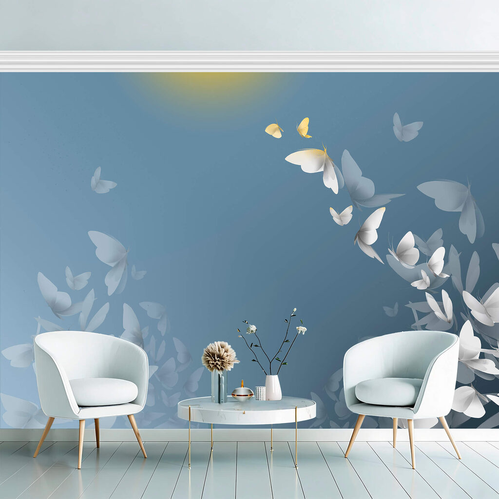 Groupe de papillons volant dans le ciel