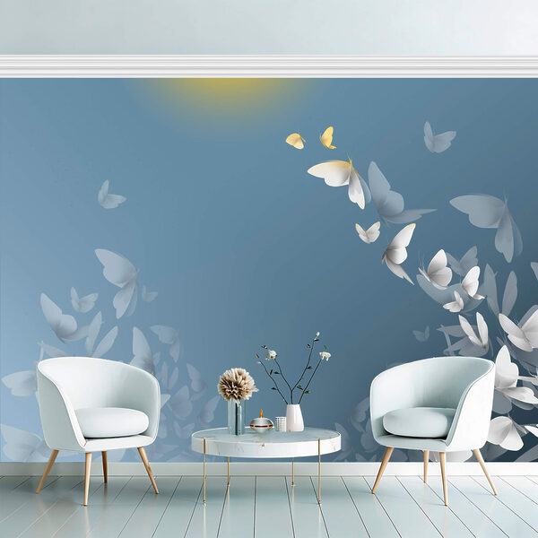 Groupe de papillons volant dans le ciel