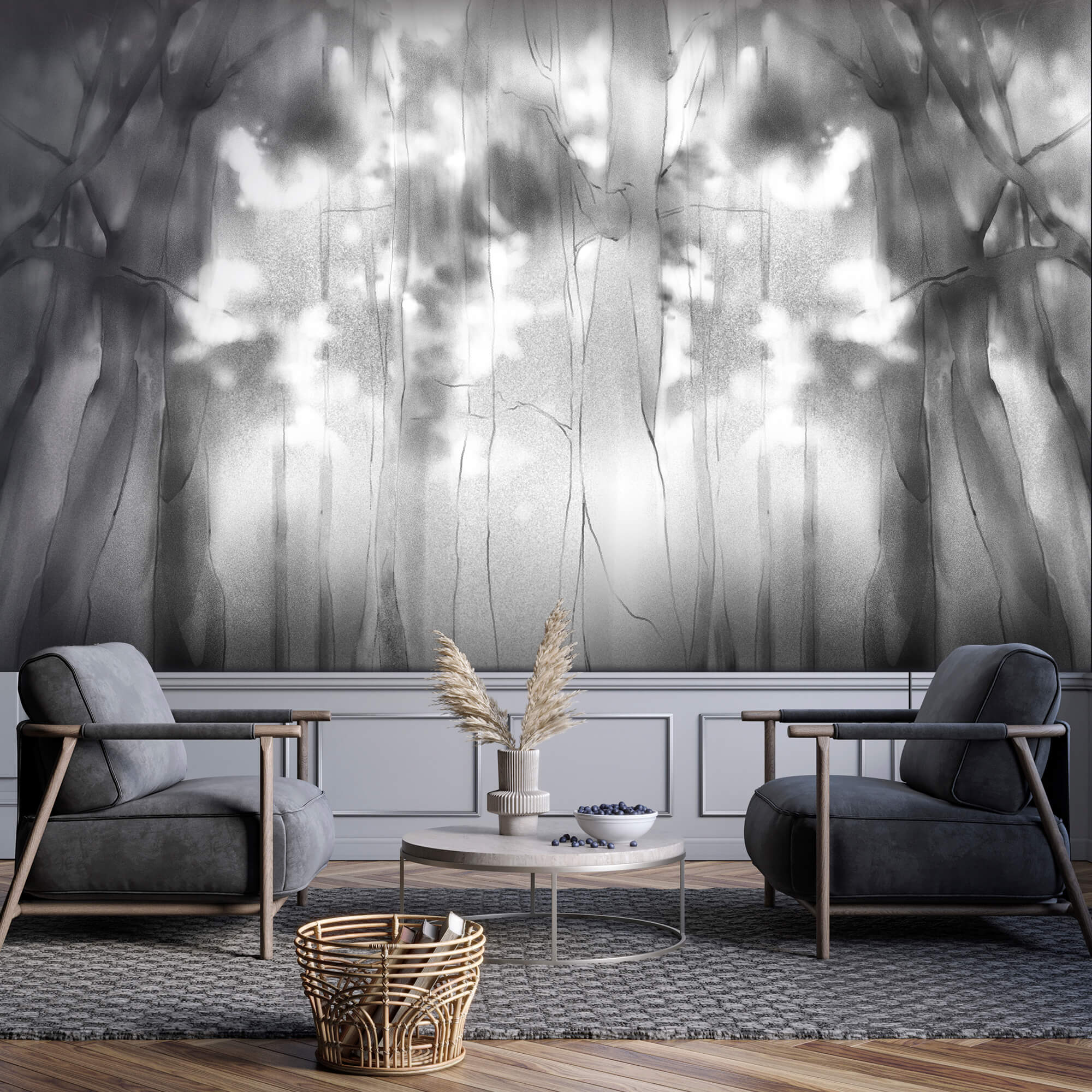 Image en noir et blanc d'arbres Image en noir et blanc d'arbres